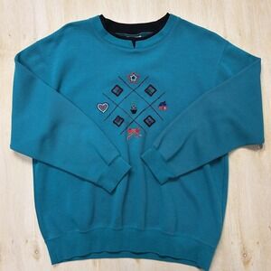 Vintage Koret Sport Sweatshirt Womens Large Blue Embroidered Crewneck Pullover